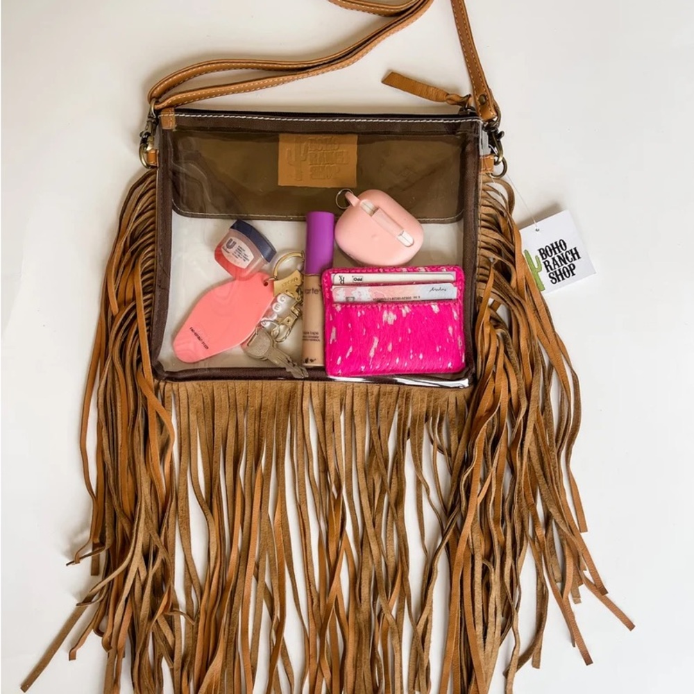 Boho Ranch - Western Tooled Leather Clear Crossbody Purse hand tooled concert - Picture 7 of 10